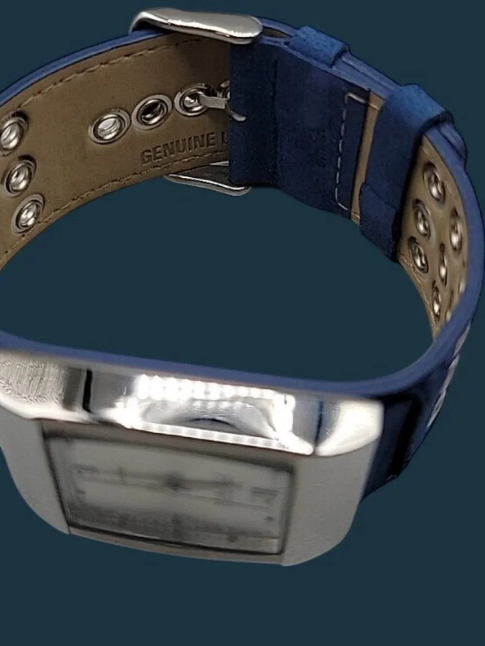 Joan Rivers Classics Tonneau Watch Royal Blue Wide Suede Leather Band 7.5